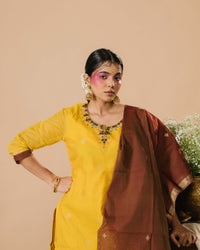 Mango Yellow Silk Cotton Handcrafted Aari Work Kurta Set