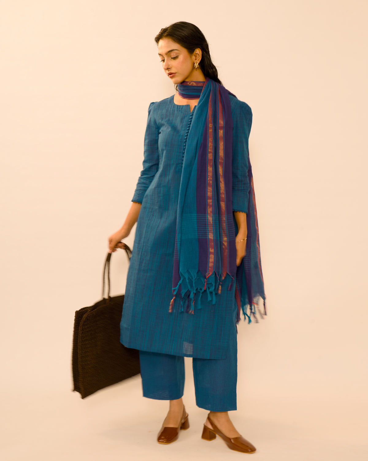 Sapphire Blue Handloom Cotton Kurta Set