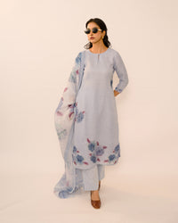 Blue Haze Hand-Embroidered Linen Kurta Set