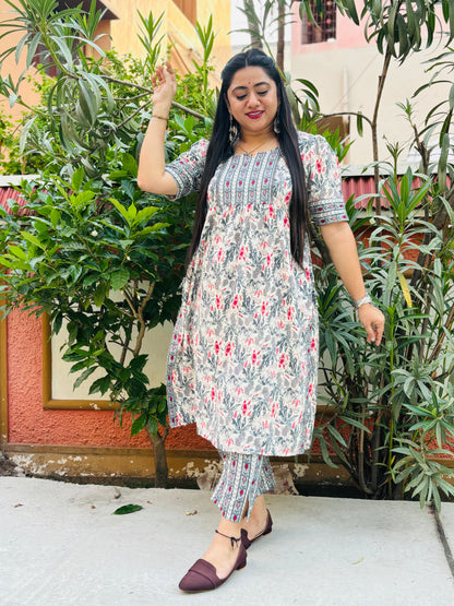 Grey floral kurta set