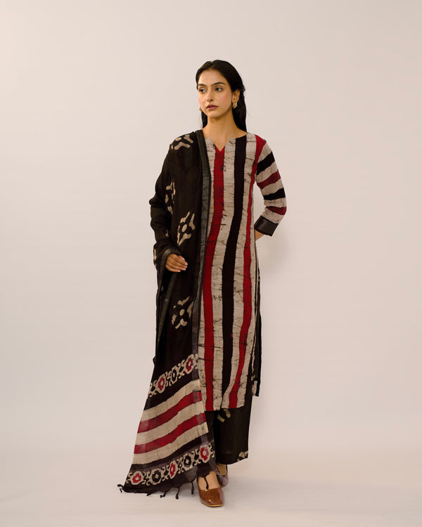 Black marble print linen kurta set pure cotton