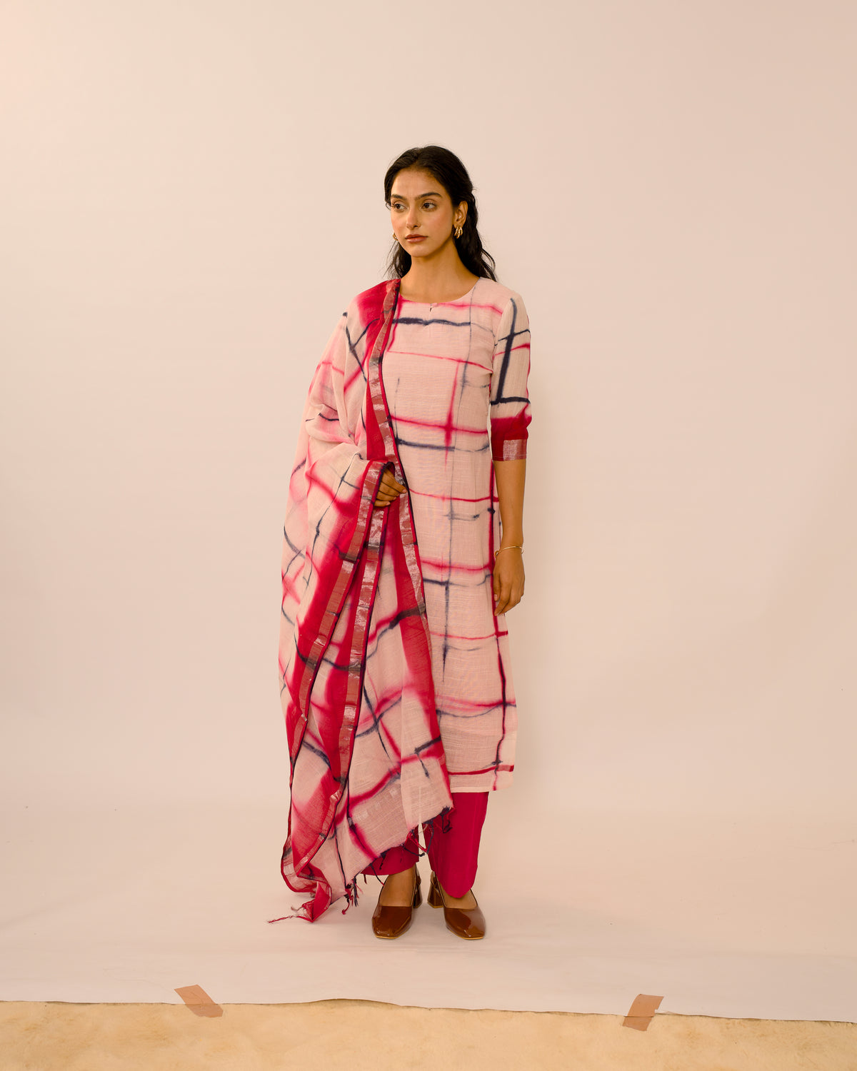 Rose Grid Jaipur Linen Kurta suit Set
