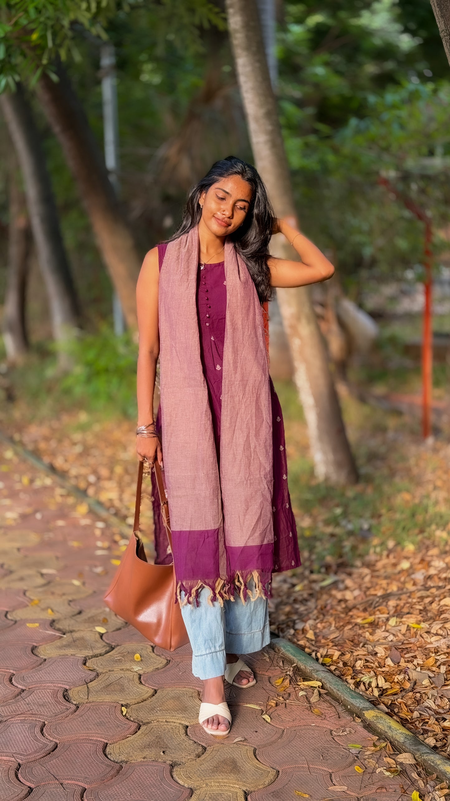 Plum burgundy pure cotton handloom women kurta set