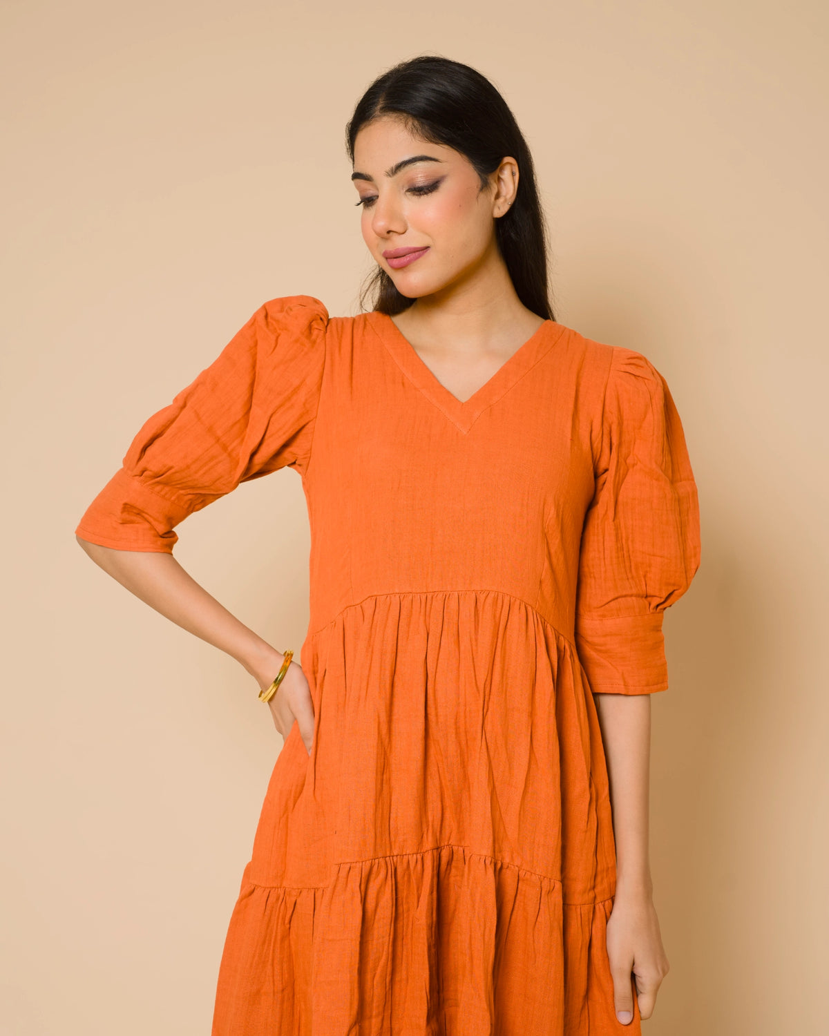 Rust Orange Cotton Maternity & Feeding Maxi Dress | Nursing Dress with Hidden Side Zippers | OliveDrab
