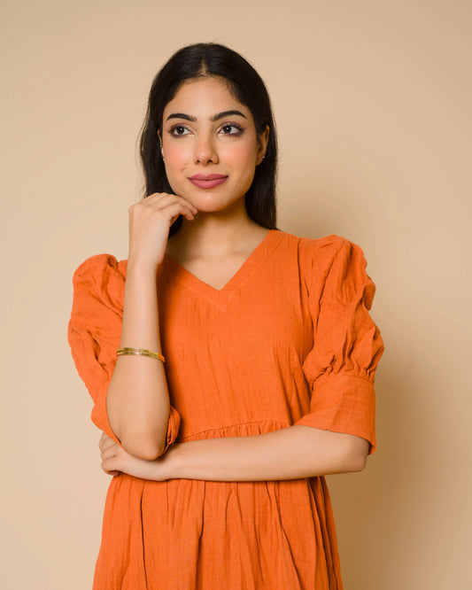 Rust Orange Cotton Maternity & Feeding Maxi Dress | Nursing Dress with Hidden Side Zippers | OliveDrab