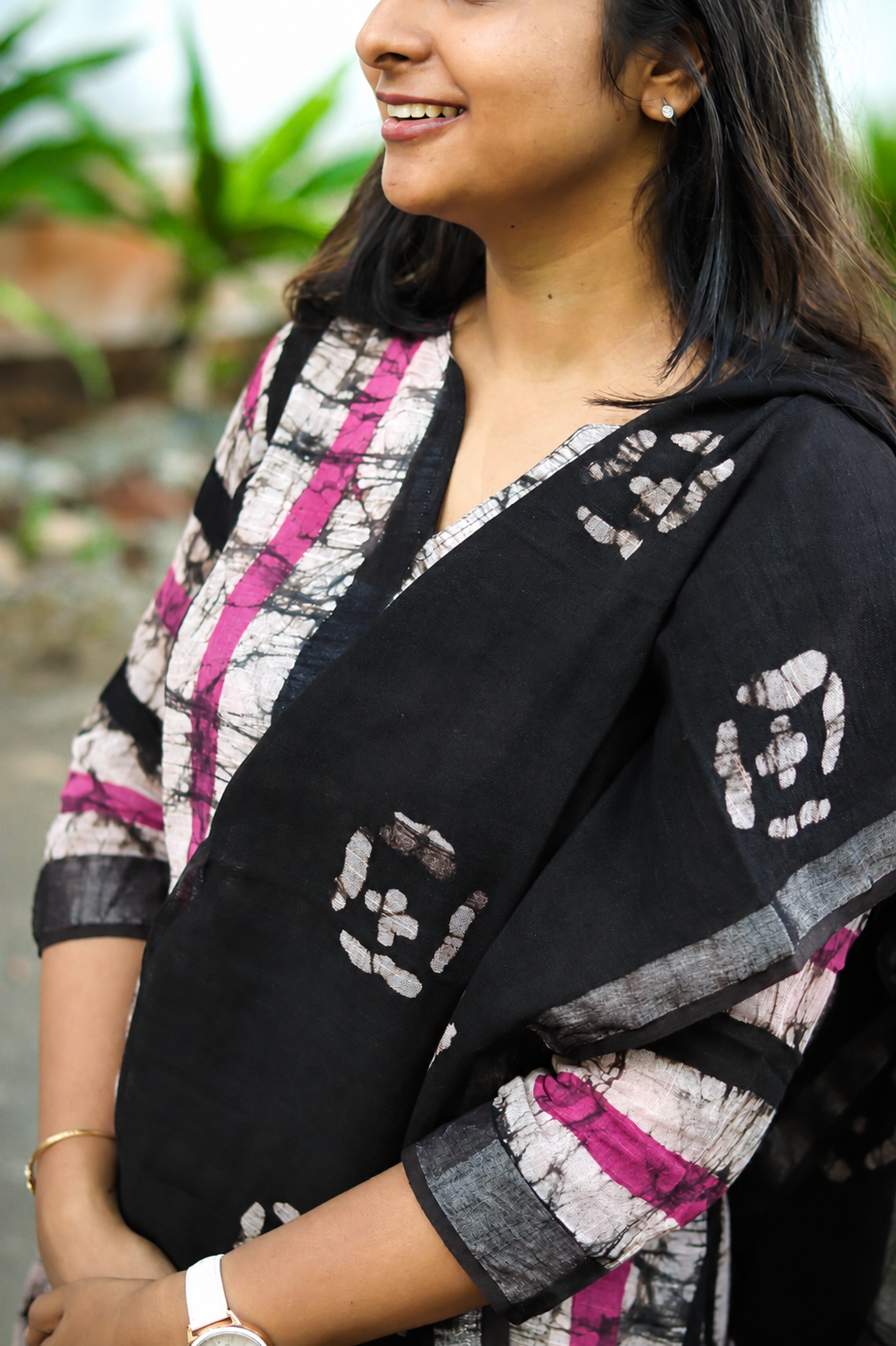 Black marble print linen kurta set pure cotton