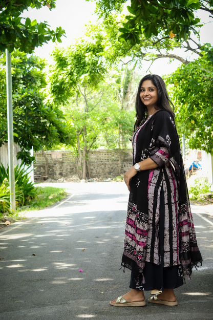 Black marble print linen kurta set pure cotton
