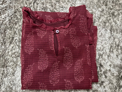 Maroon Jaipur cotton kurta set with Kota Doria dupatta