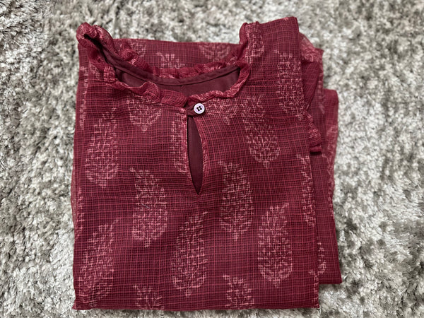 Maroon Jaipur cotton kurta set with Kota Doria dupatta
