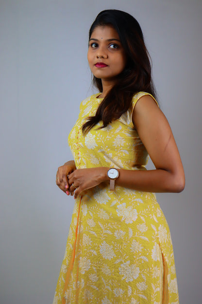 Lemon yellow pure cotton kurta for women