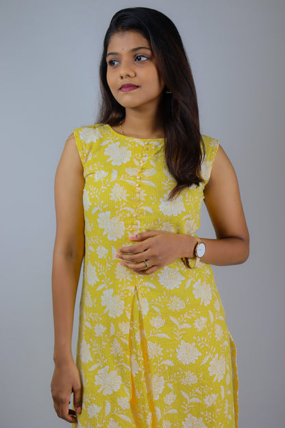 Lemon yellow pure cotton kurta for women