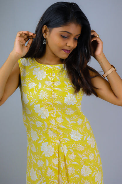 Lemon yellow pure cotton kurta for women