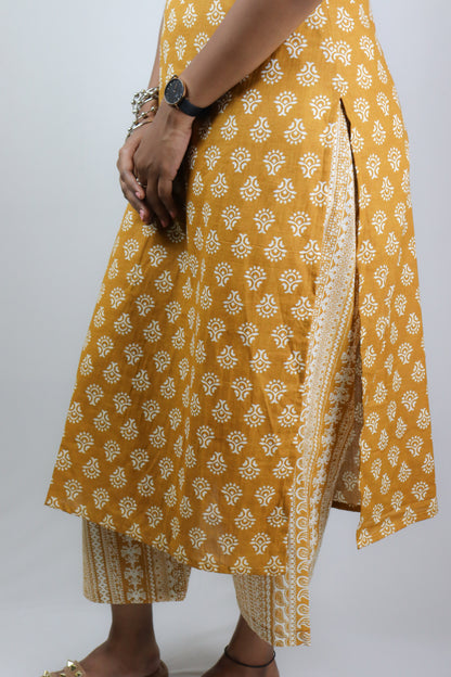 Dark Mustard Cotton Kurta Sets (sleeves attached)