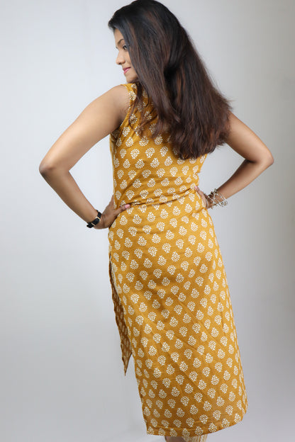 Dark Mustard Cotton Kurta Sets (sleeves attached)