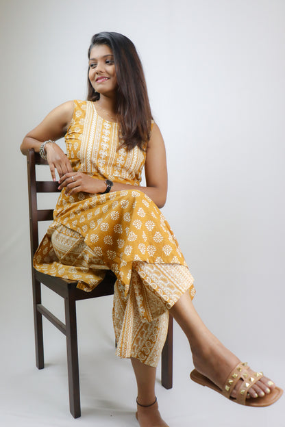 Dark Mustard Cotton Kurta Sets (sleeves attached)