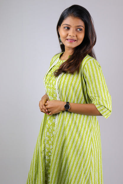 Pear green cotton ethnic maxi