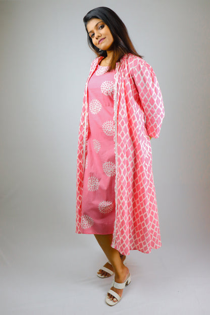 Blush pink cotton ethnic maxi