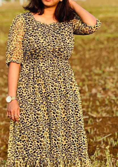 Cheetah chiffon net maxi dress