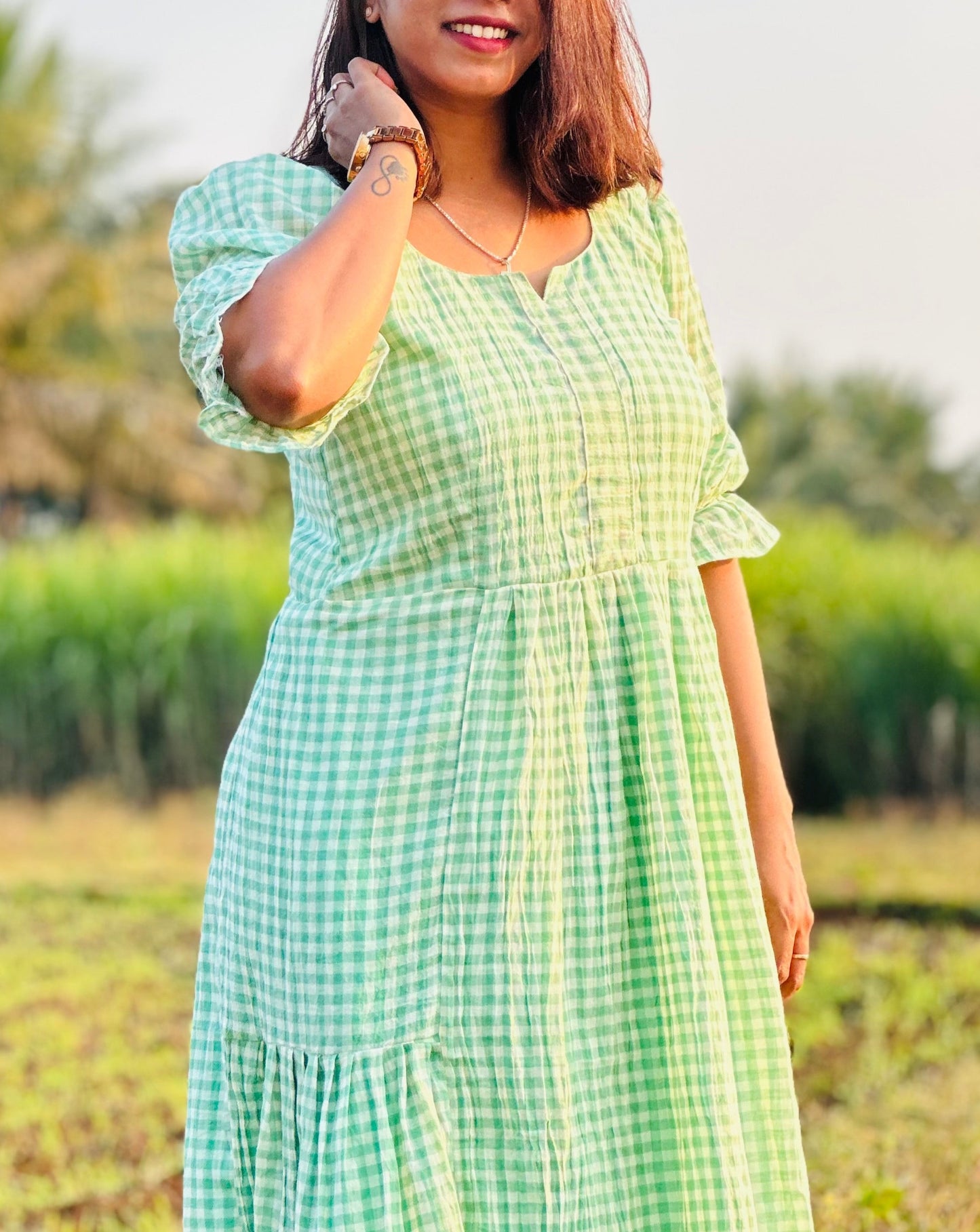 Checked Green Muslin maxi