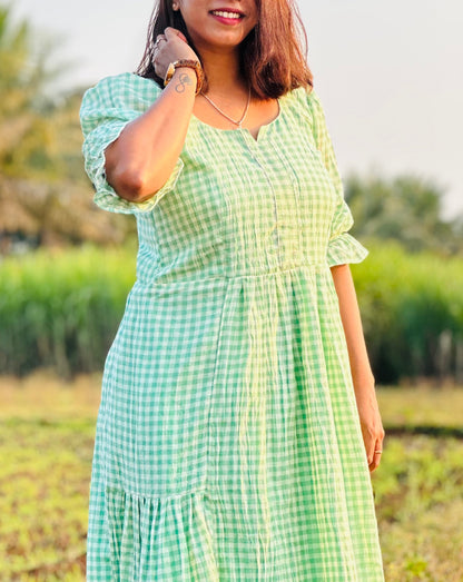 Checked Green Muslin maxi