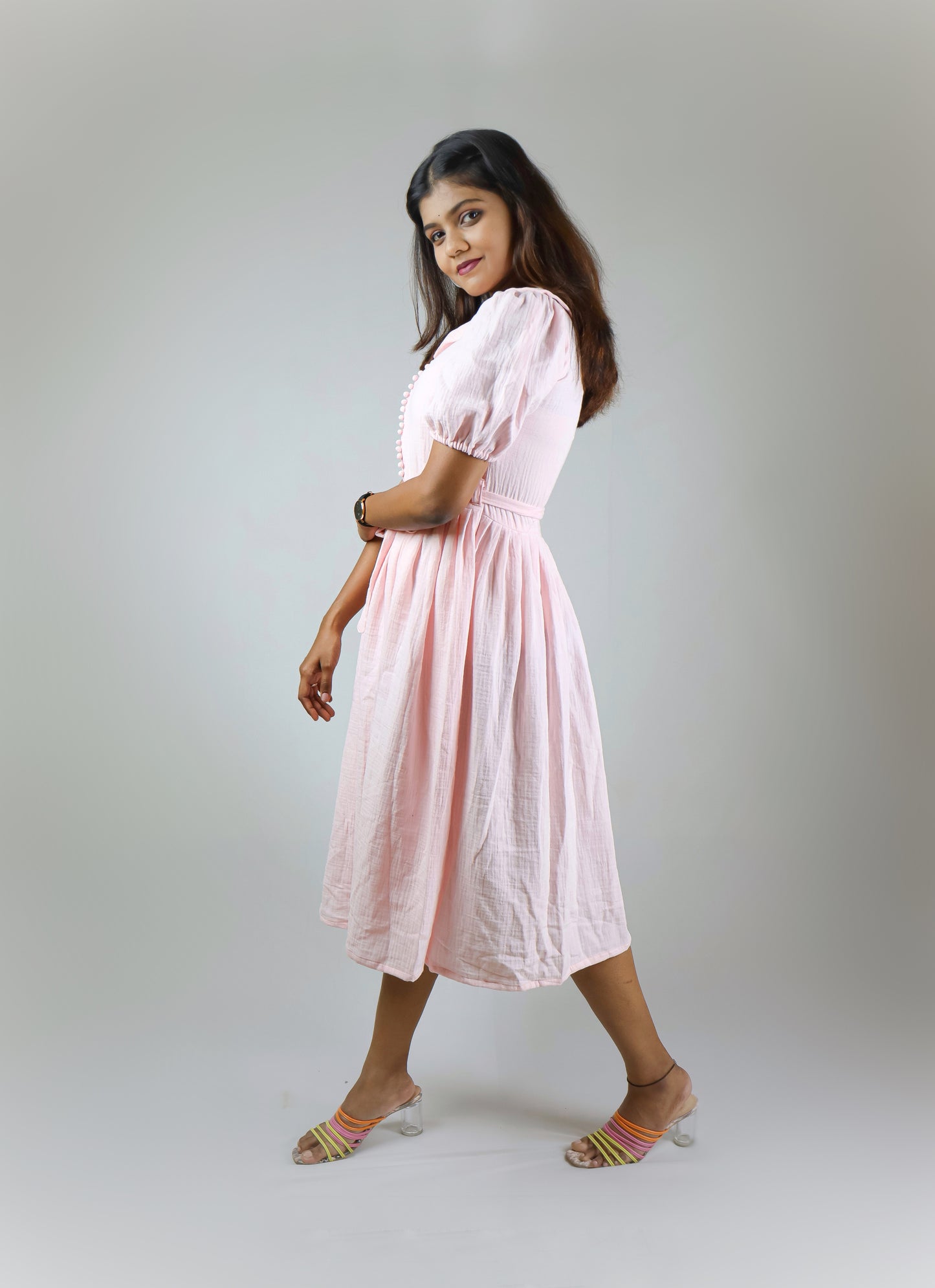 Fairy pink muslin cotton maxi dress