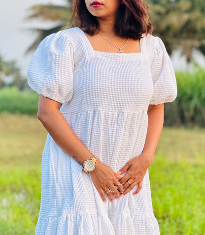 Cotton Muslin Waffle white maxi