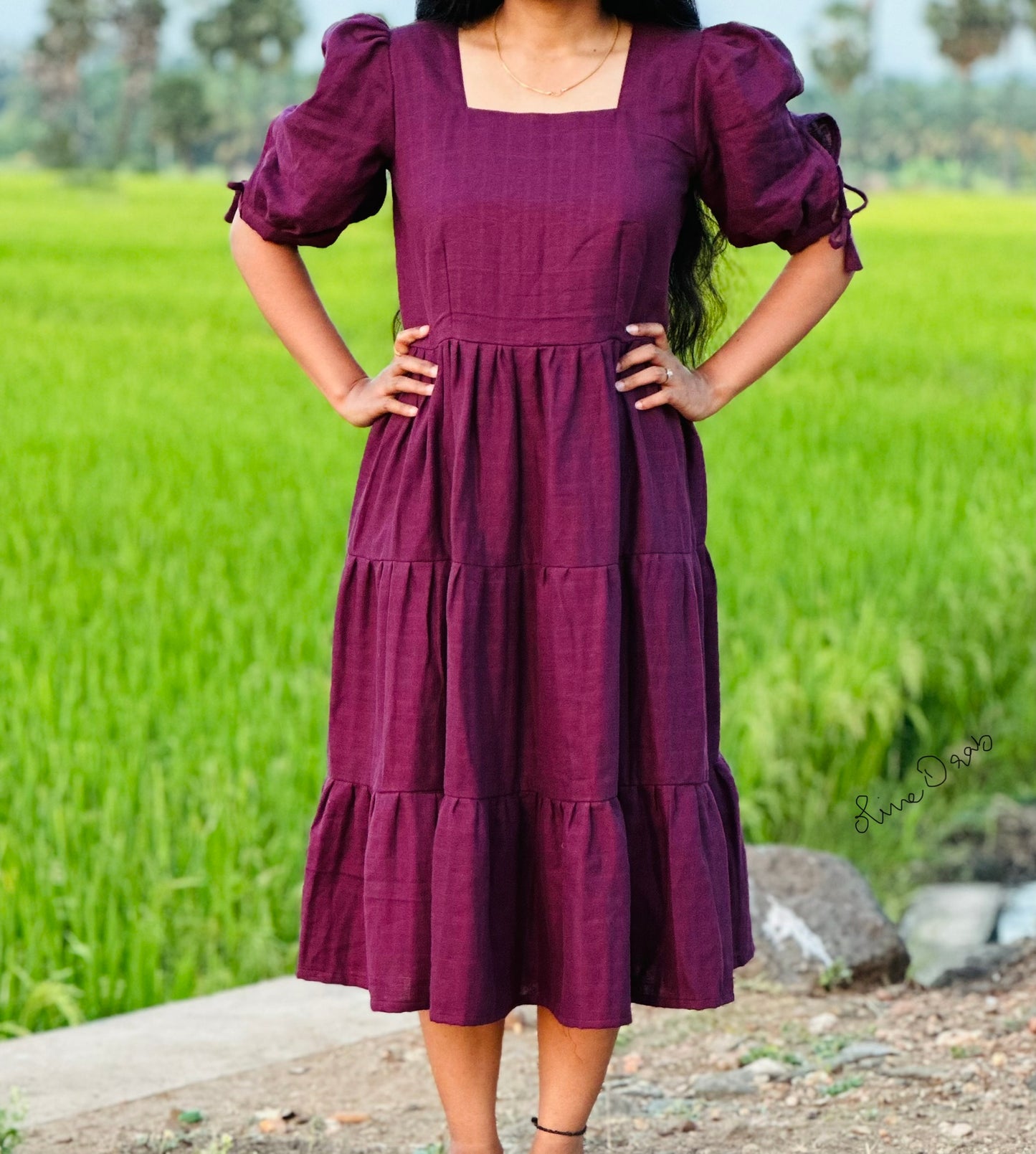 Women Wine Muslin maxi dress
