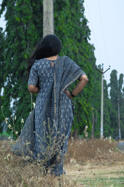 Grey Jaipur cotton kurta set with Kota doria dupatta