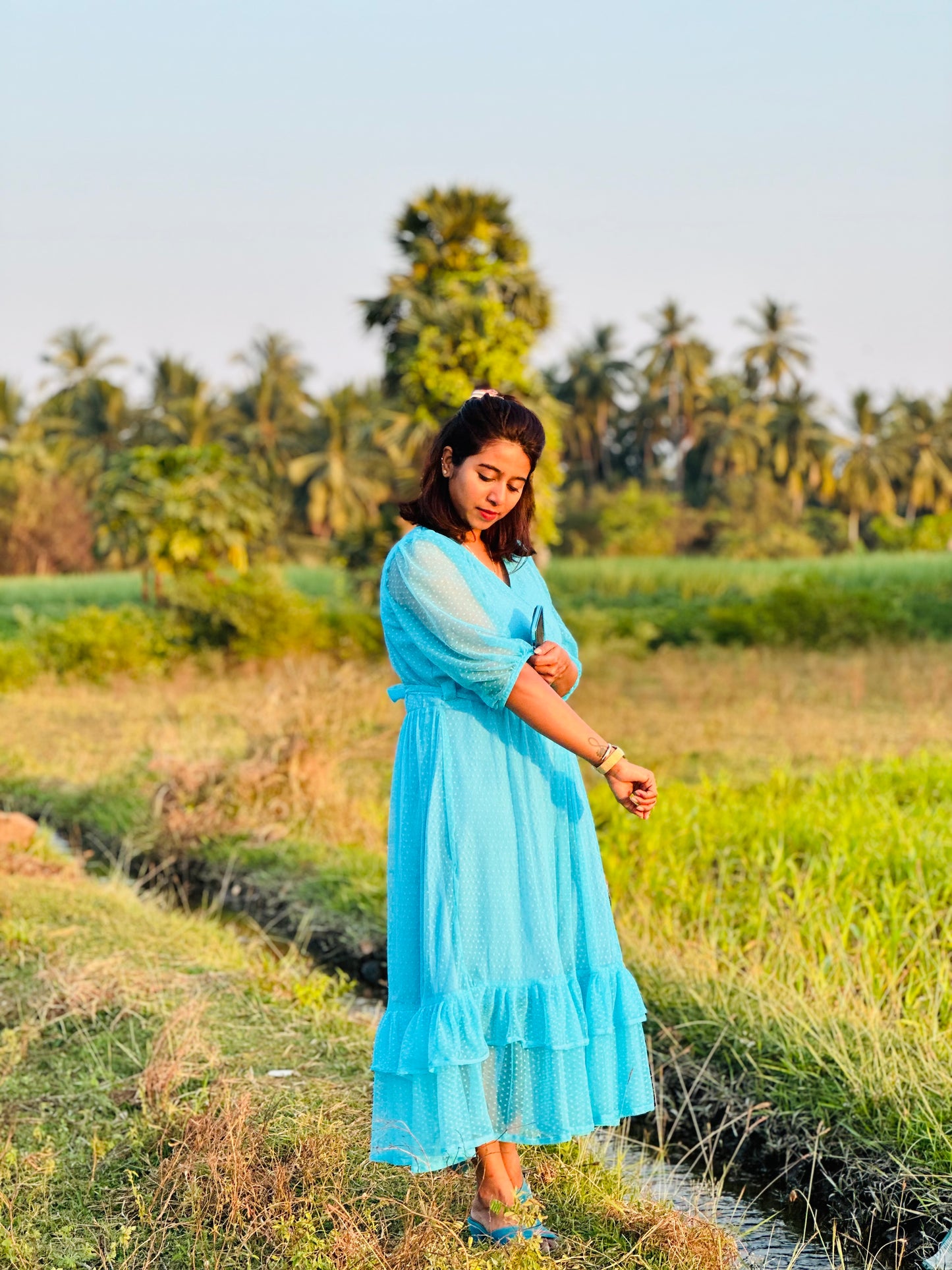 sky blue chiffon maxi