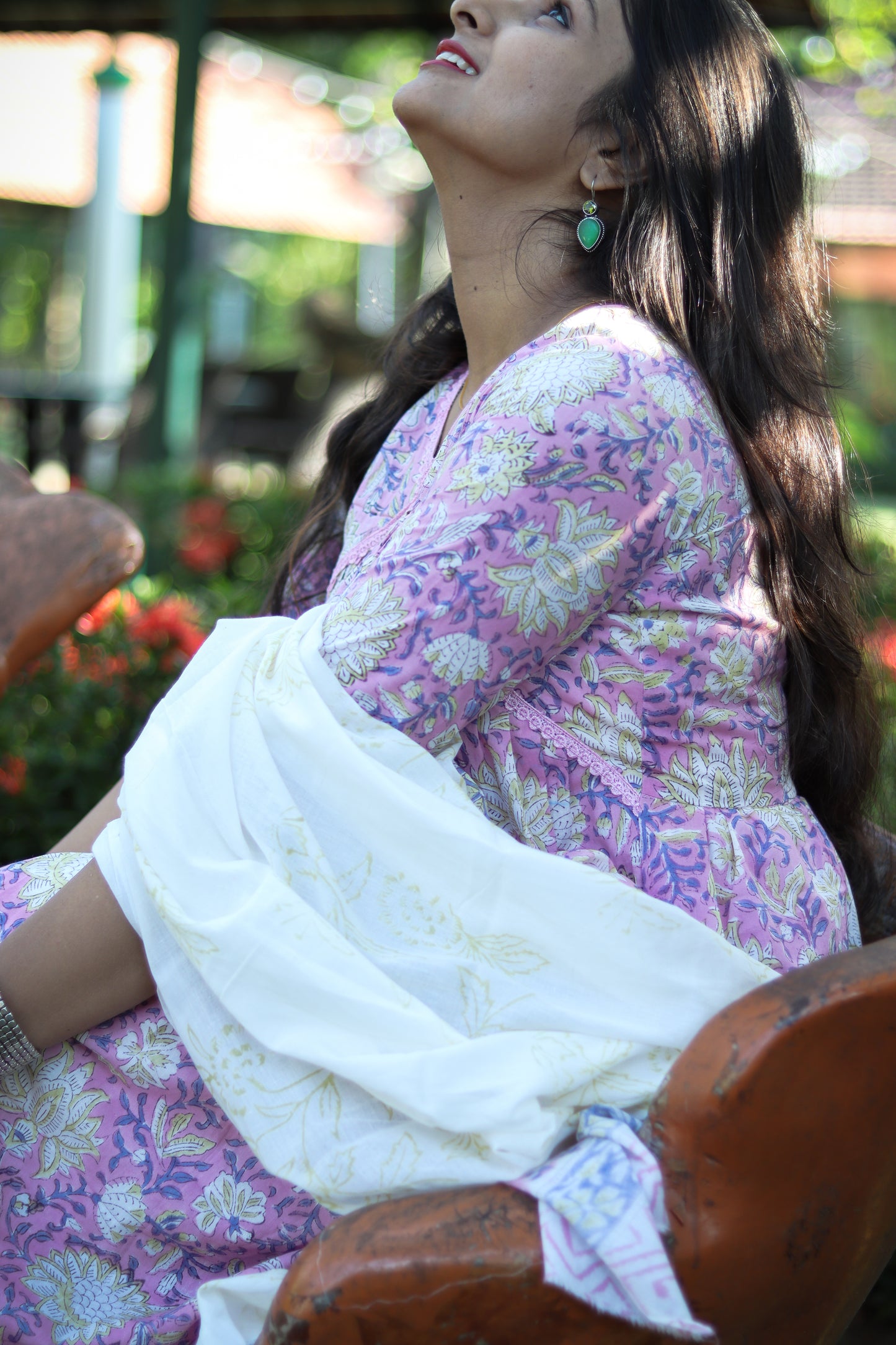 Floral mauve and white Jaipur cotton kurta set