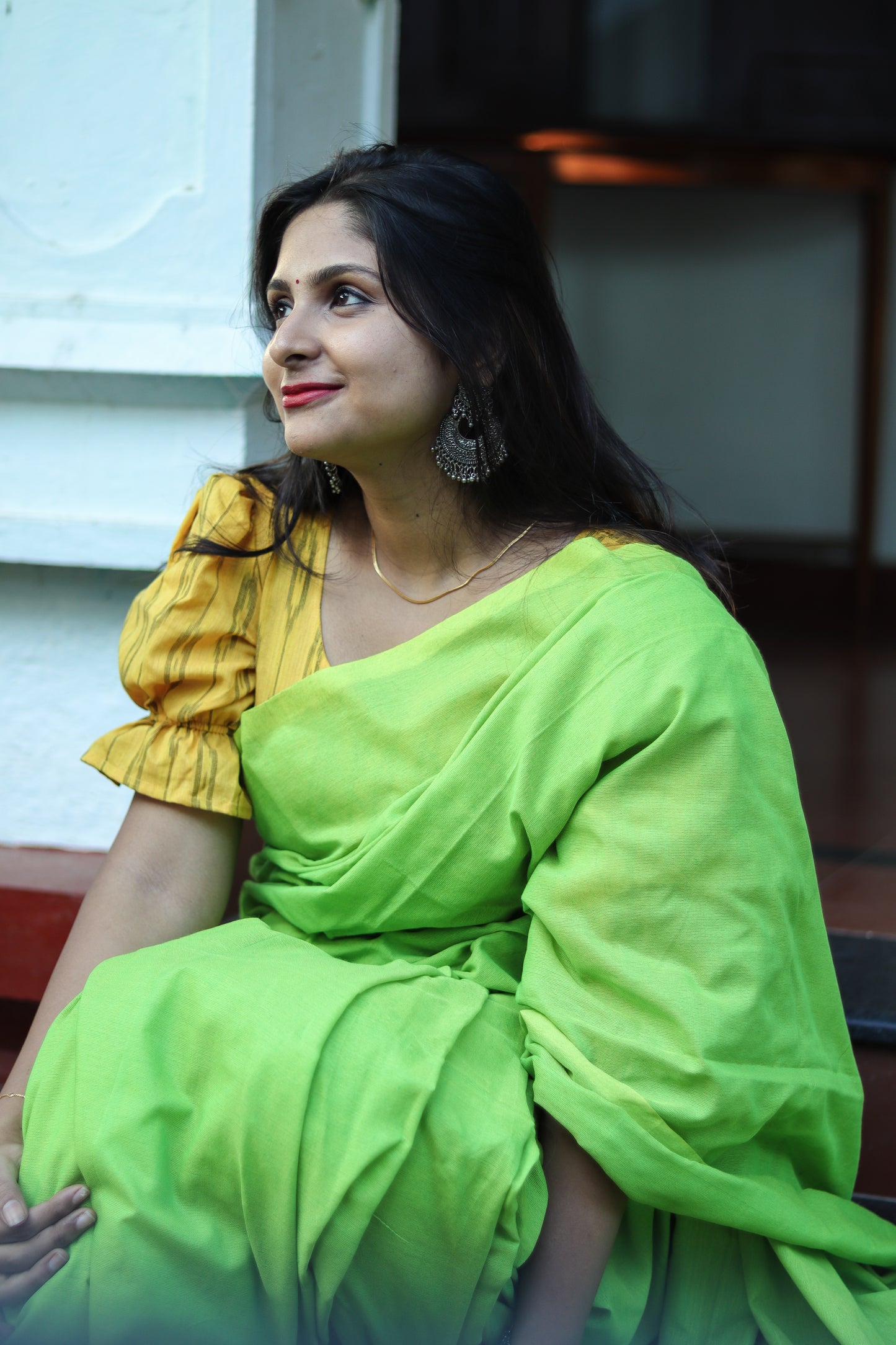 Parrot green soft handloom khadi cotton saree