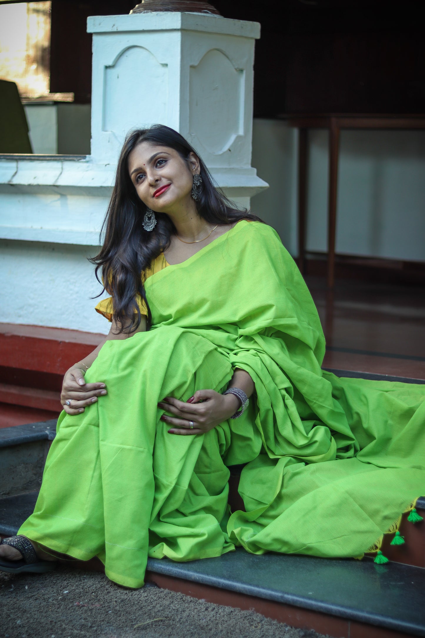 Parrot green soft handloom khadi cotton saree