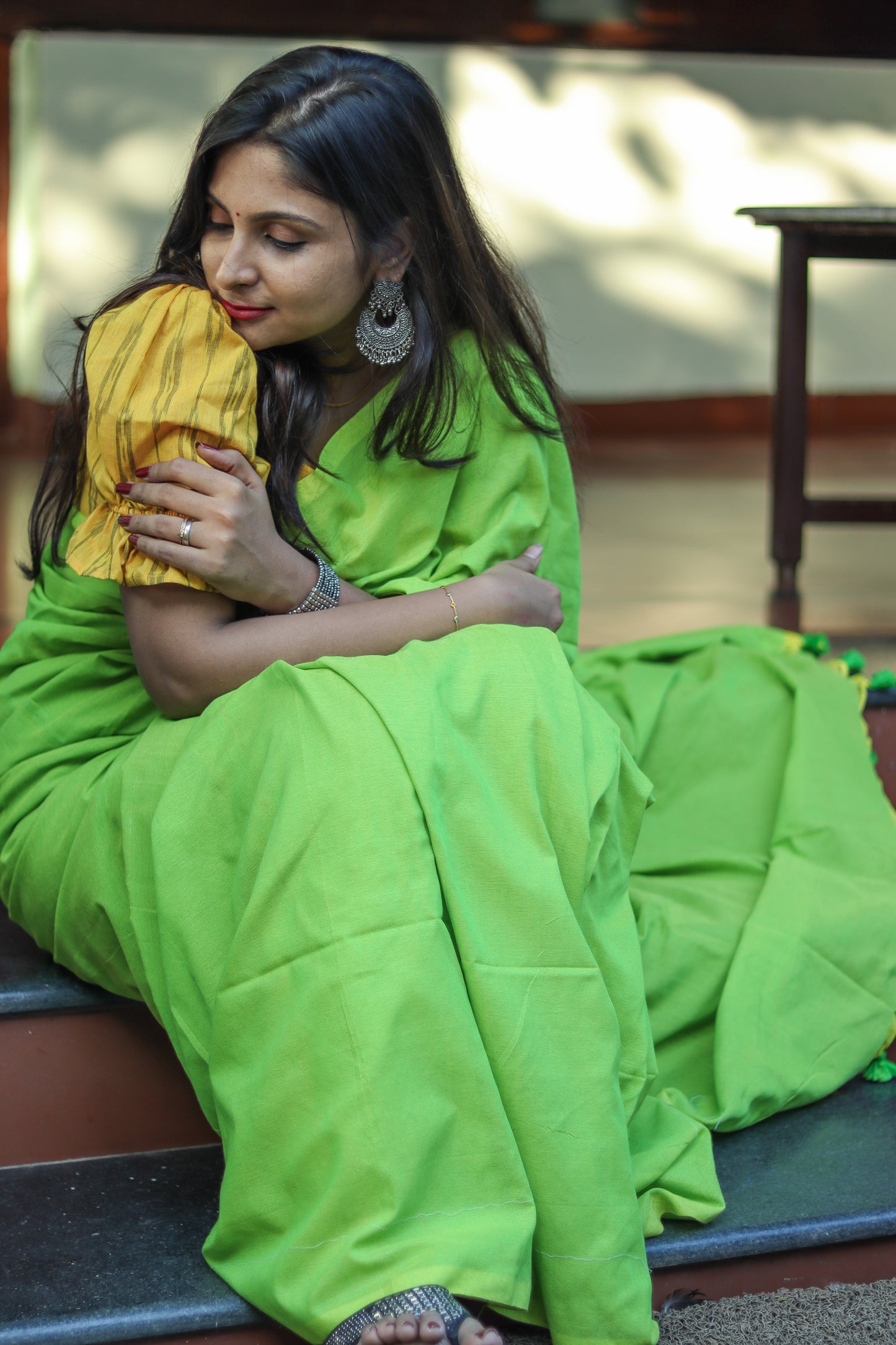 Parrot green soft handloom khadi cotton saree