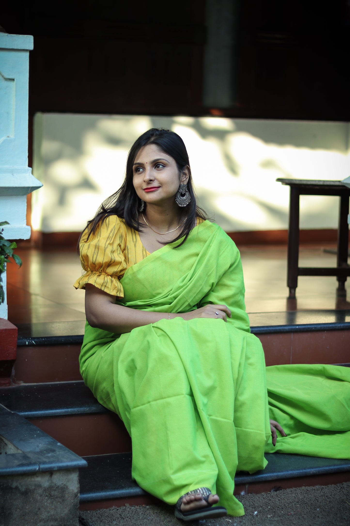 Parrot green soft handloom khadi cotton saree