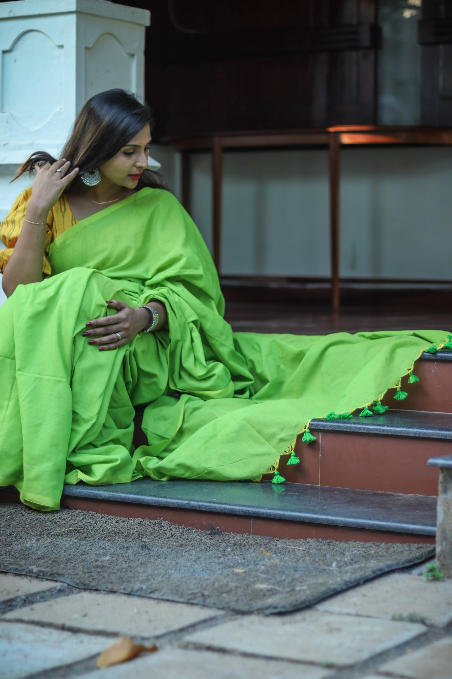 Parrot green soft handloom khadi cotton saree