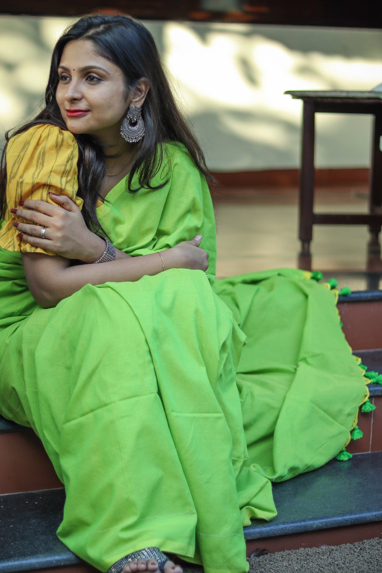 Parrot green soft handloom khadi cotton saree