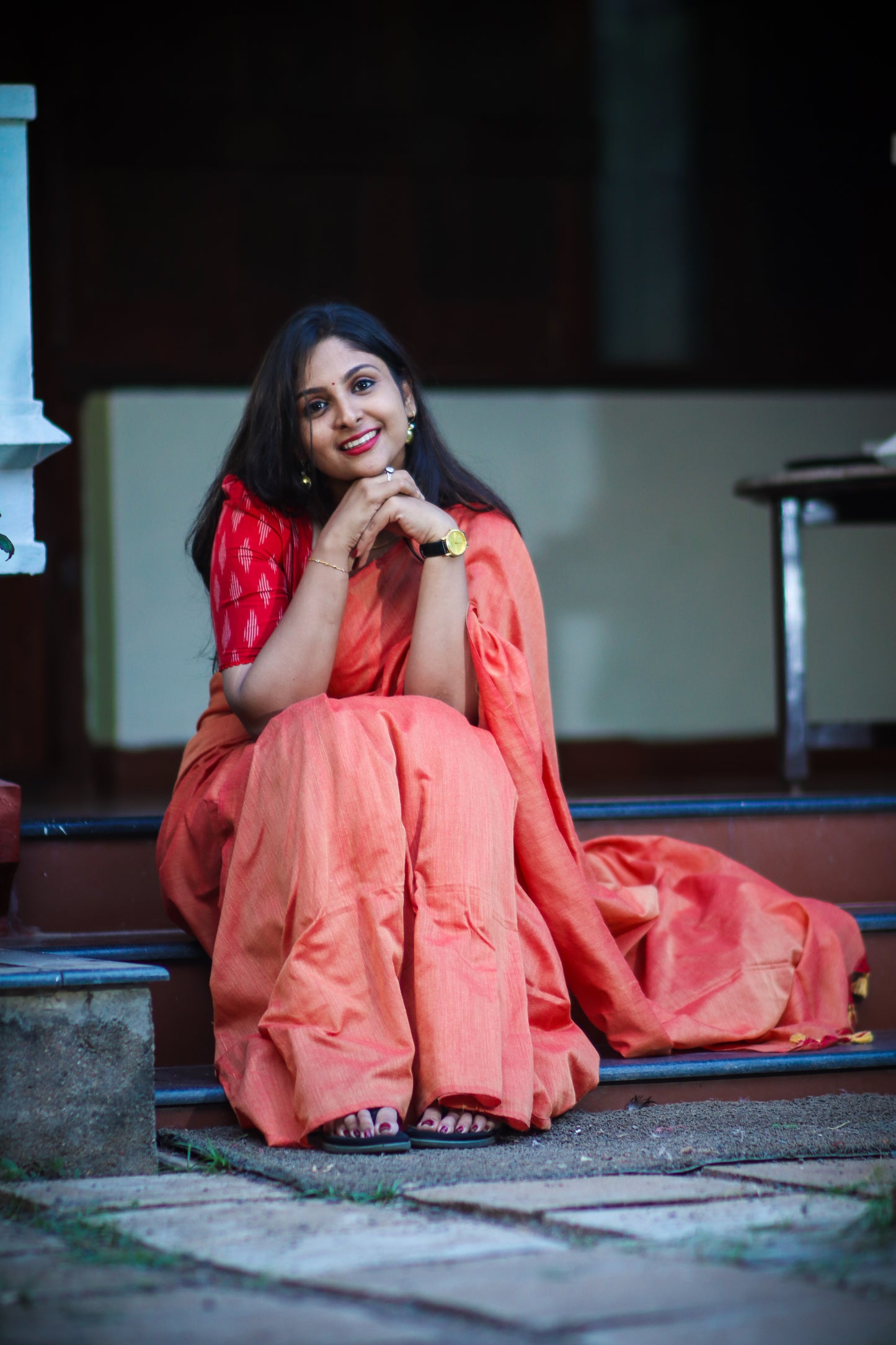 Rusty handloom khaki soft cotton saree