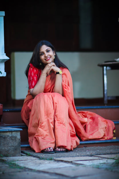 Rusty handloom khaki soft cotton saree