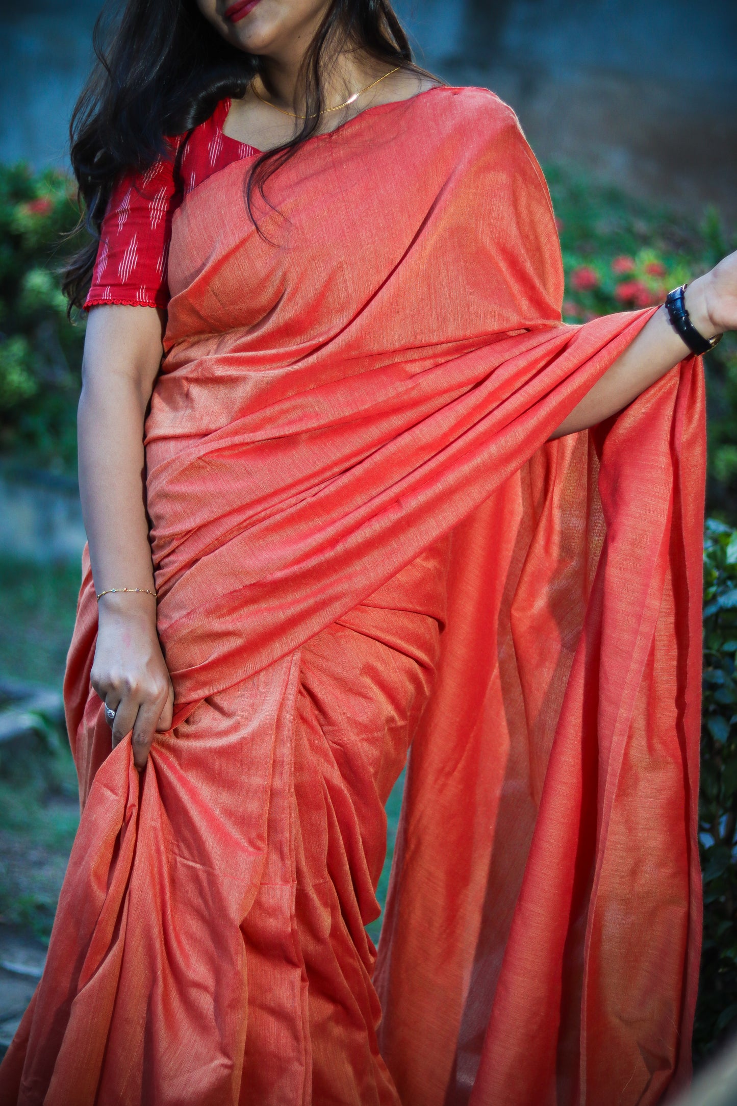Rusty handloom khaki soft cotton saree