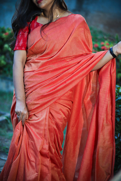 Rusty handloom khaki soft cotton saree