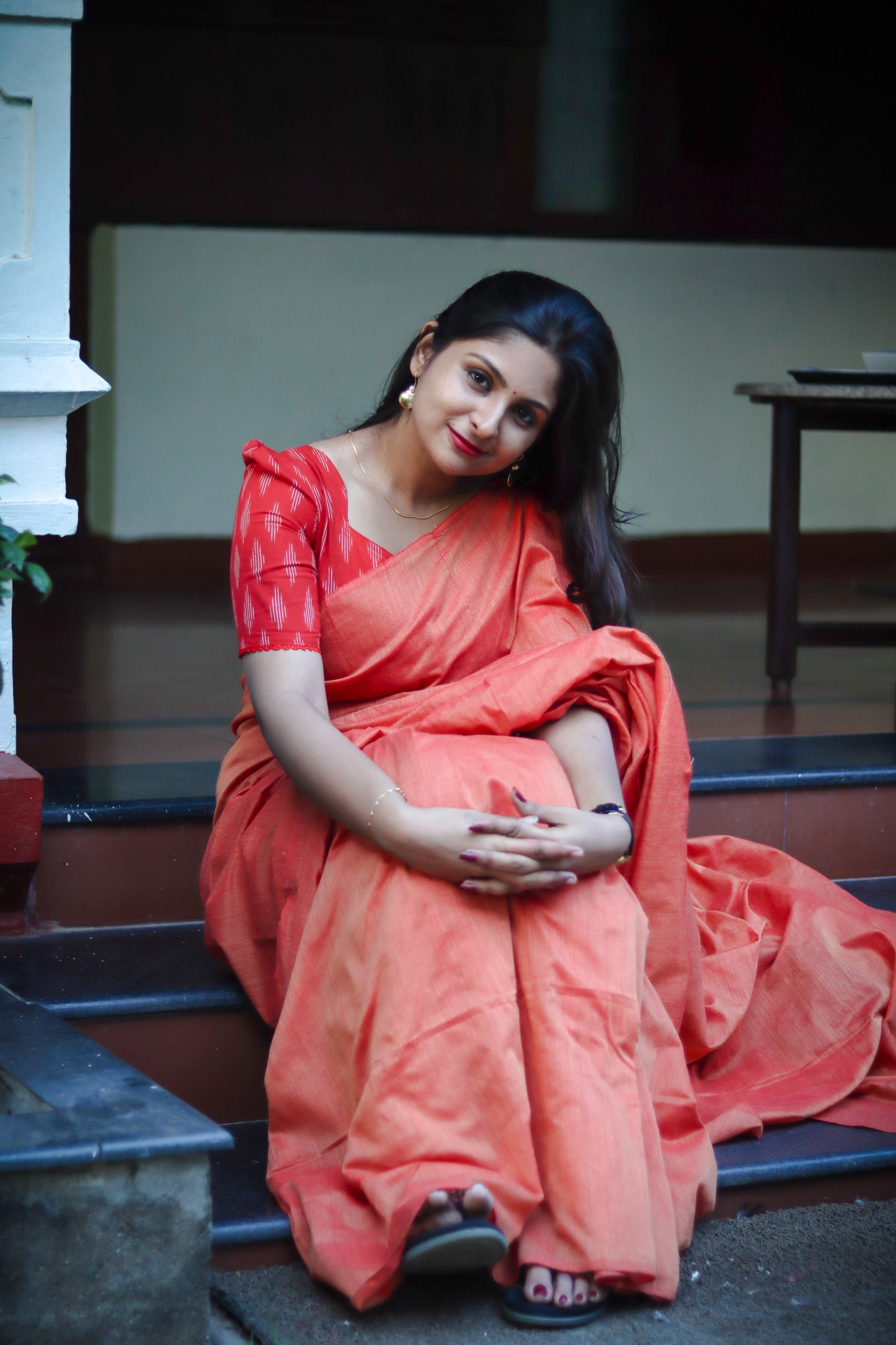 Rusty handloom khaki soft cotton saree