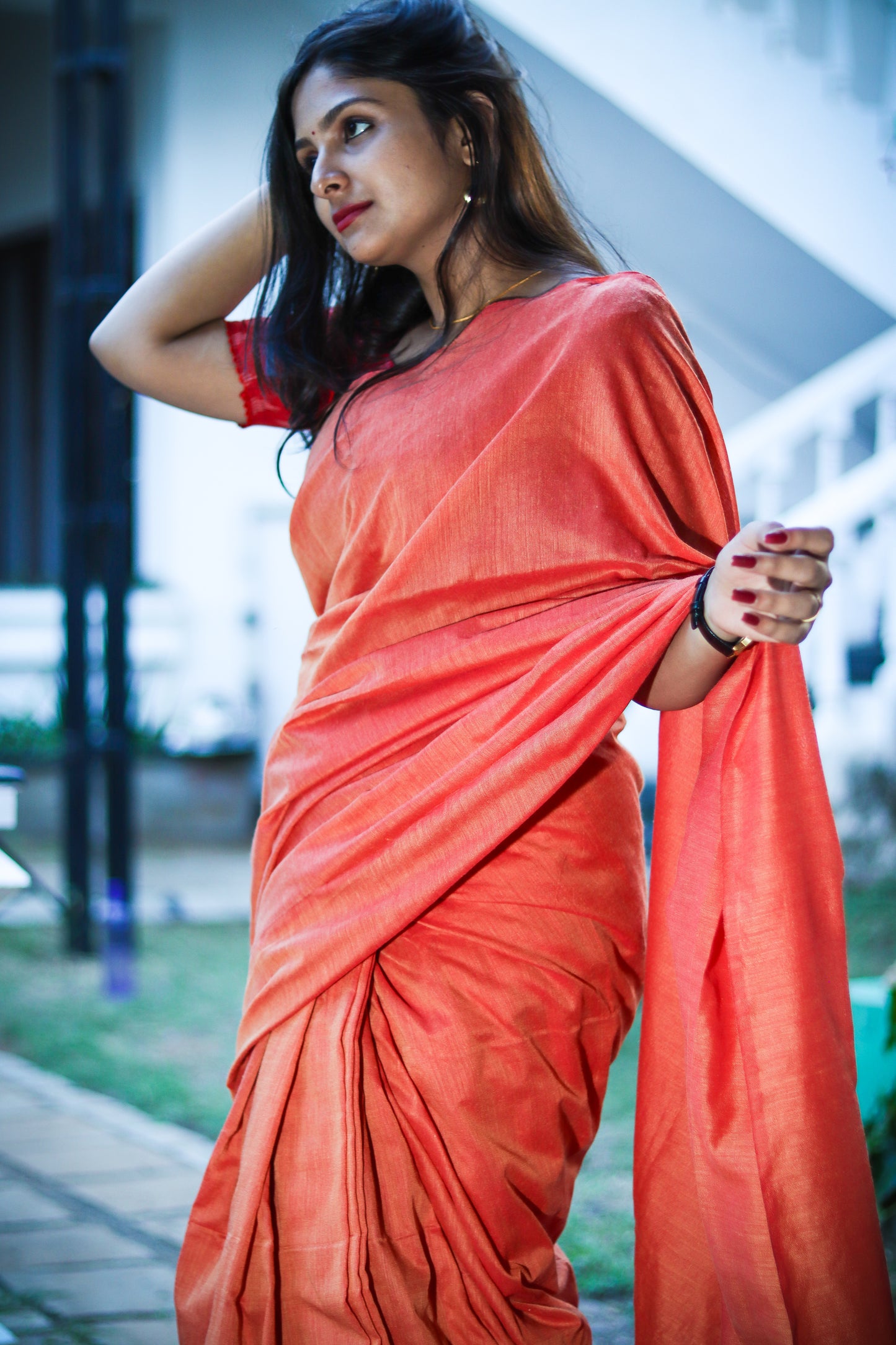 Rusty handloom khaki soft cotton saree