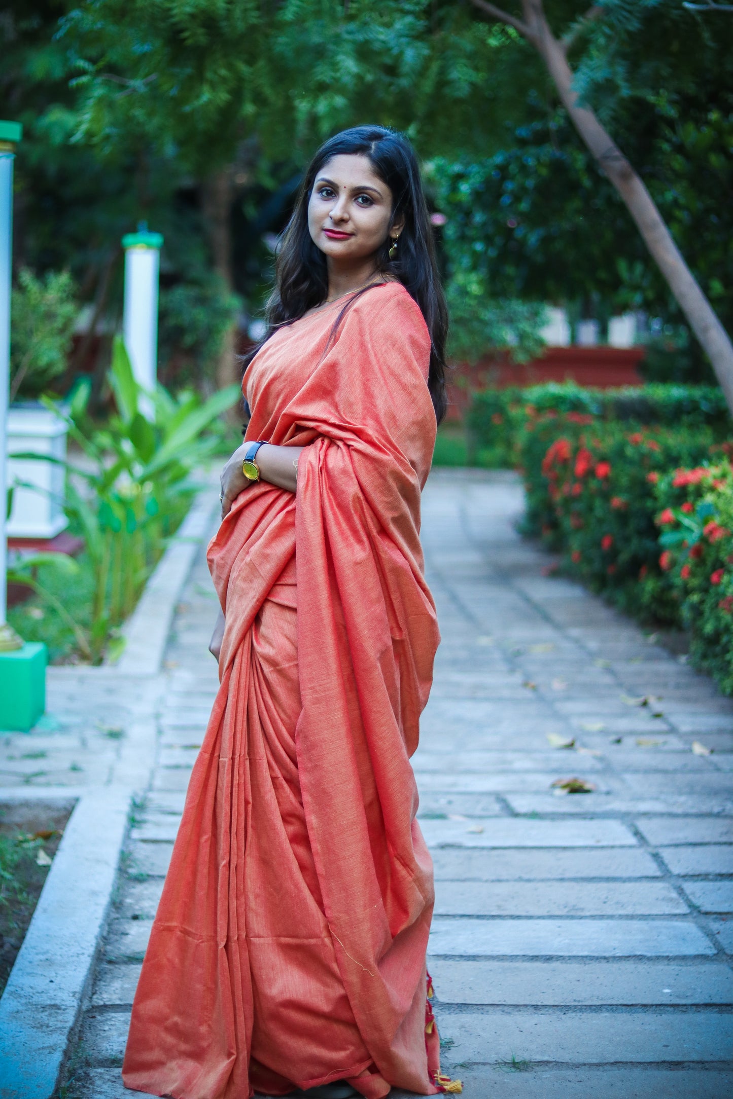 Rusty handloom khaki soft cotton saree