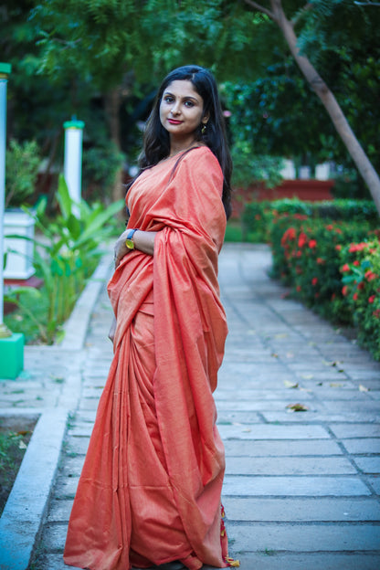 Rusty handloom khaki soft cotton saree