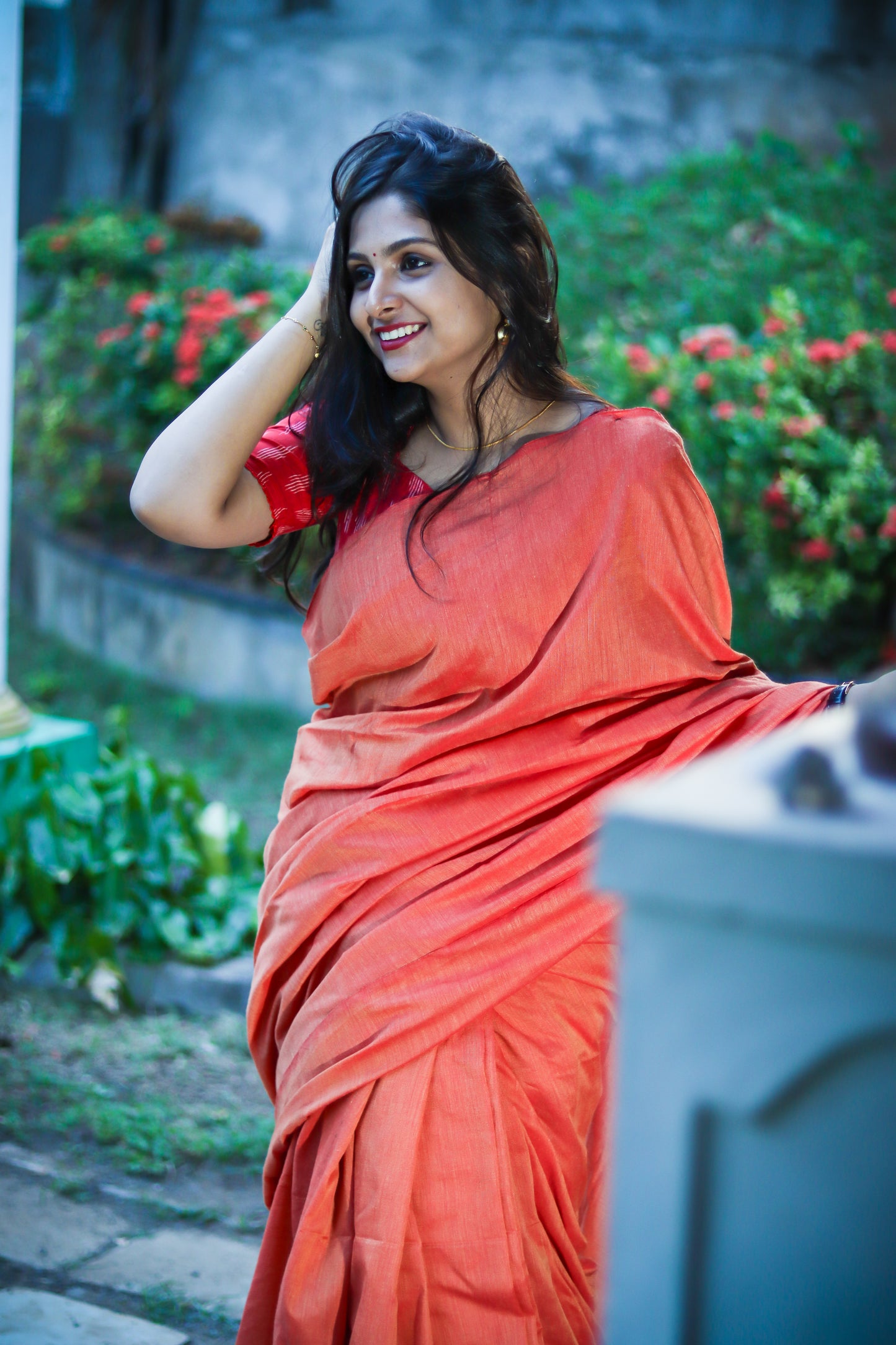Rusty handloom khaki soft cotton saree