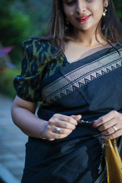 Black ikat trendy sleeves ready made blouse