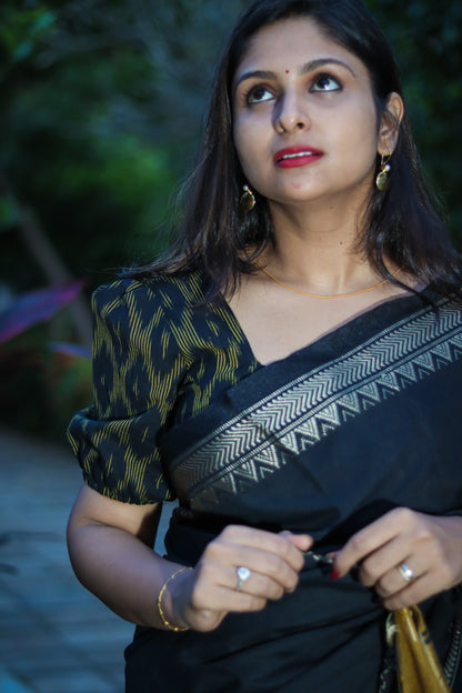 Black ikat trendy sleeves ready made blouse