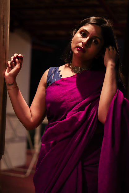 Fuchsia pure khadi cotton saree