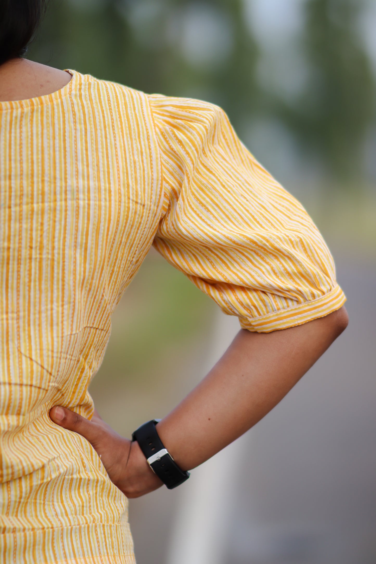 Yellow stripes women cotton top