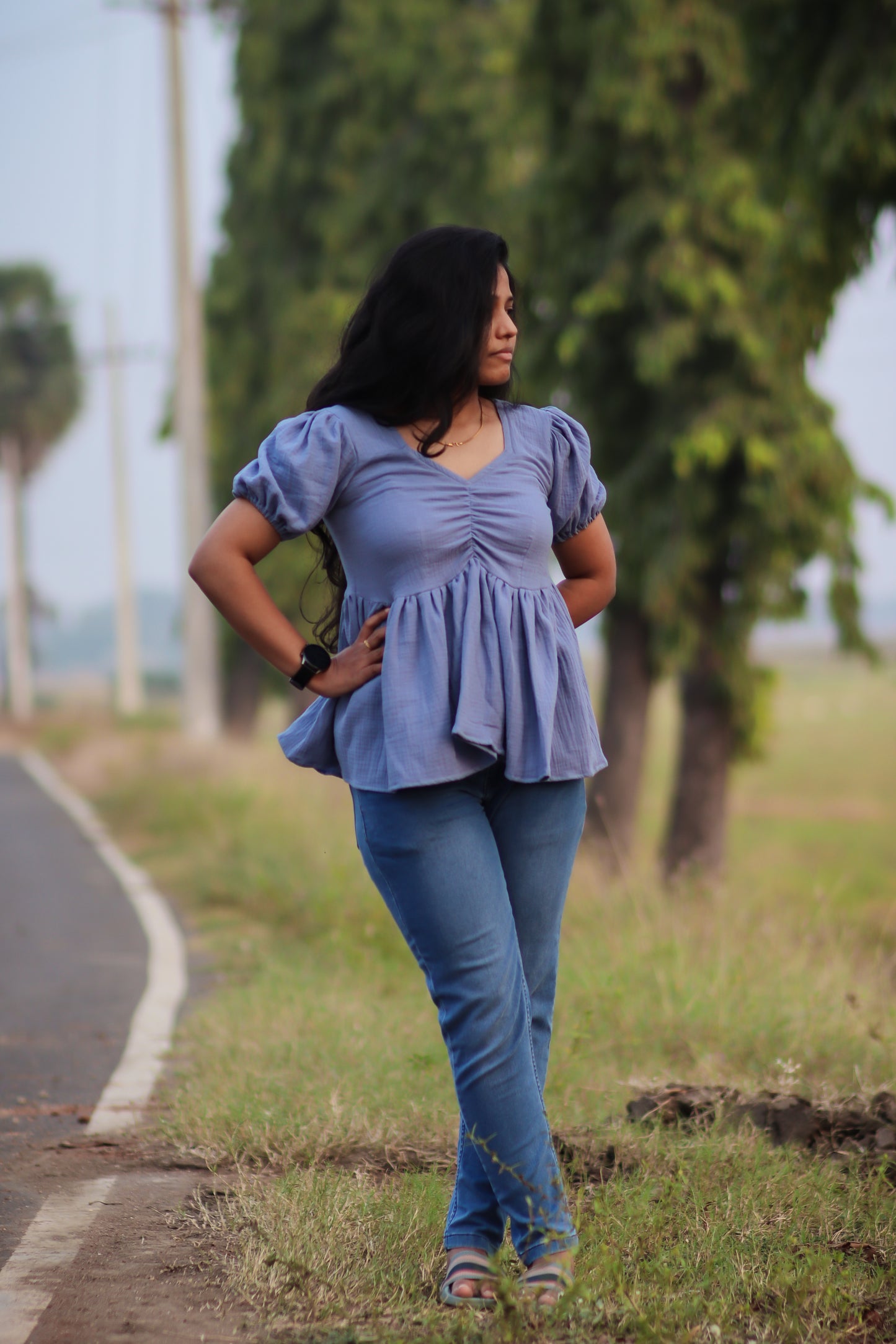 Powder blue cotton women tops